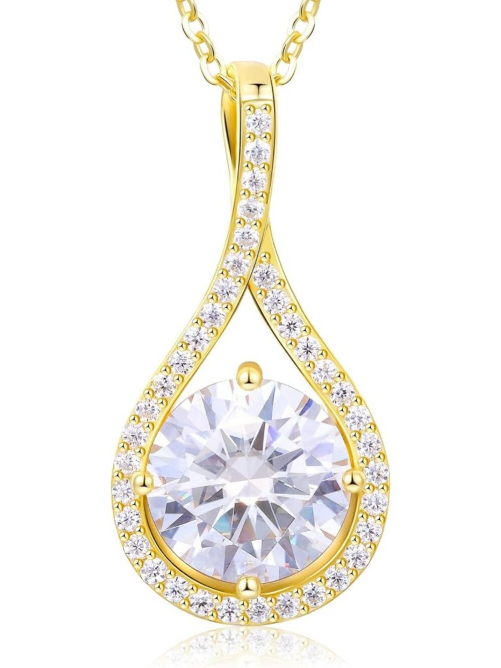 Stunning Moissanite Pendant Necklace in 925 Sterling Silver & Gold Vermeil, Gift